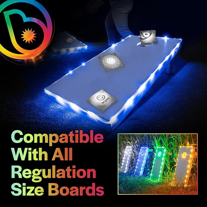 Brightz Cornhole Board Edge Lights with LED Bags - Includes 4-Pack of LED Cornhole Bags + TossBrightz Cornhole Board Edge Lights - The Ultimate Night Time Cornhole Master Set