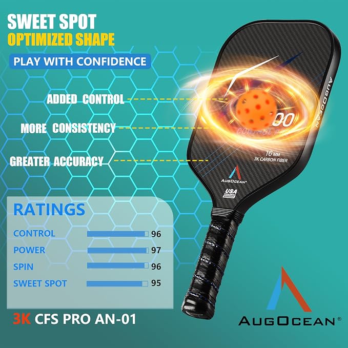 Pickleball Paddle,Pickleball Paddles-3K Raw Carbon Fiber Pickle Ball Paddle Surface with Great Grit & Spin,T700 Pickleball Racket with Excellent Power,Control and Balance,USAPA Approved