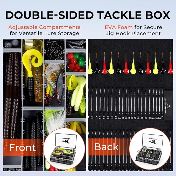KastKing HyperSeal 3500 Double-Sided Waterproof Fishing Tackle Box,2 Packs | Adjustable Dividers, EVA Foam Jig Storage, Lure & Terminal Tackle Organizer,Tackle Trays, Fishing Gear Storage
