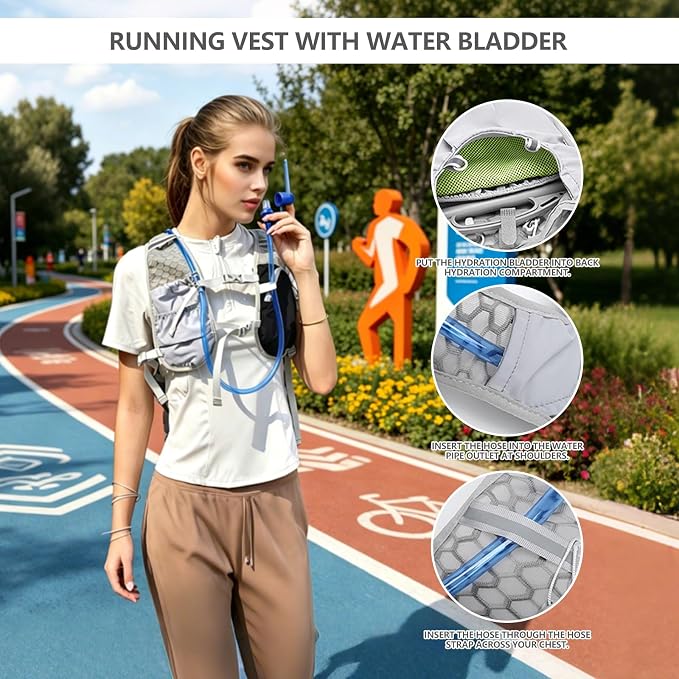Running Vest for Women Men,Hydration Backpack with 2L Hydration Bladder,Lightweight Hydration Vest with Adjustable Straps&Pockets&Reflective Strip&Whistle,Water Backpack for Hiking Biking Marathon