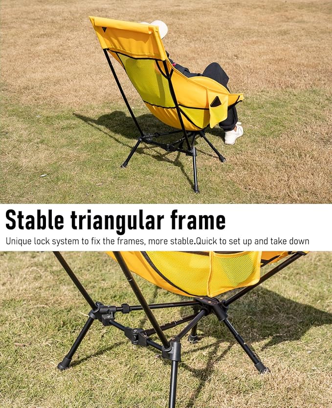 iClimb Ultralight Compact Camping Folding Beach Chair with Anti-Sinking Large Feet (Yellow - Triangular Frame High Back - 2PC)