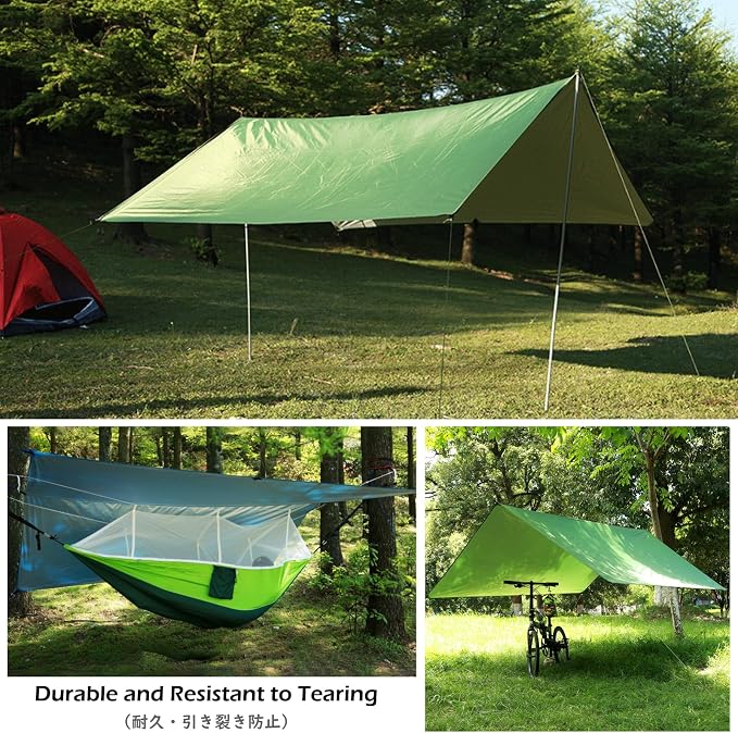 TRIWONDER Camping Tarp - 118"x118" Waterproof Rain Fly Tent Footprint Ground Cloth Multifunctional Cover Heavy Duty for Canopy Hammock Hiking Picnic (Green)