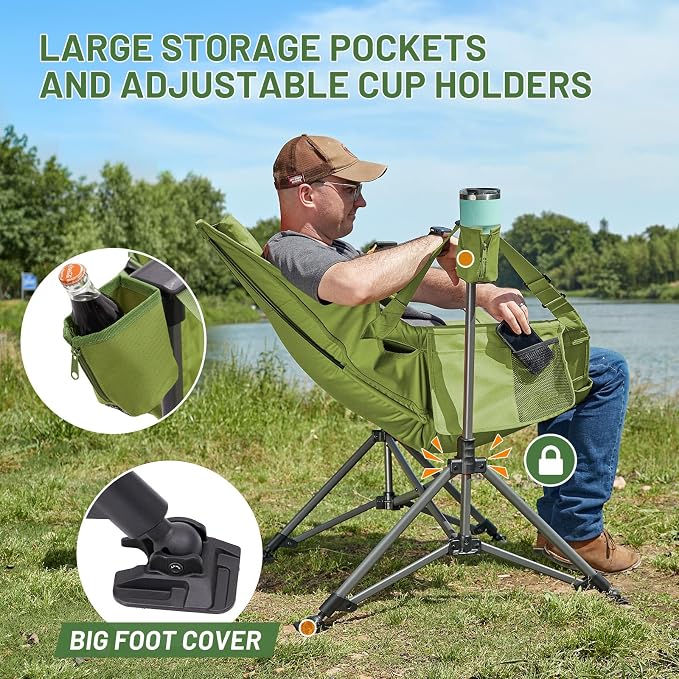 TIMBER RIDGE Oversized Hammock Camping Chair, Swinging Chair with Adjustable Back and Seat Height, Portable Folding Rocking Chair for Outdoor Lawn, Backyard and Patio, Supports 400lbs, Green, 2 Pack