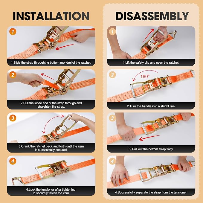 4Pack Ratchet Straps Heavy Duty-2 Inch x 20 Feet(7,500lb Break Strength), Tie-Down Ratcheting with J-Hook Cargo Straps Tiedown Ratchet for Moving and Transports with Trailers, Pickup, Flatbed Trucks