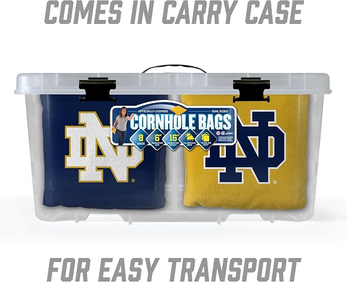 YouTheFan Officially-Licensed NCAA Set of 8 Cornhole Bags - All Weather Dual Sided Slide & Stop - Regulation Size with Carry case