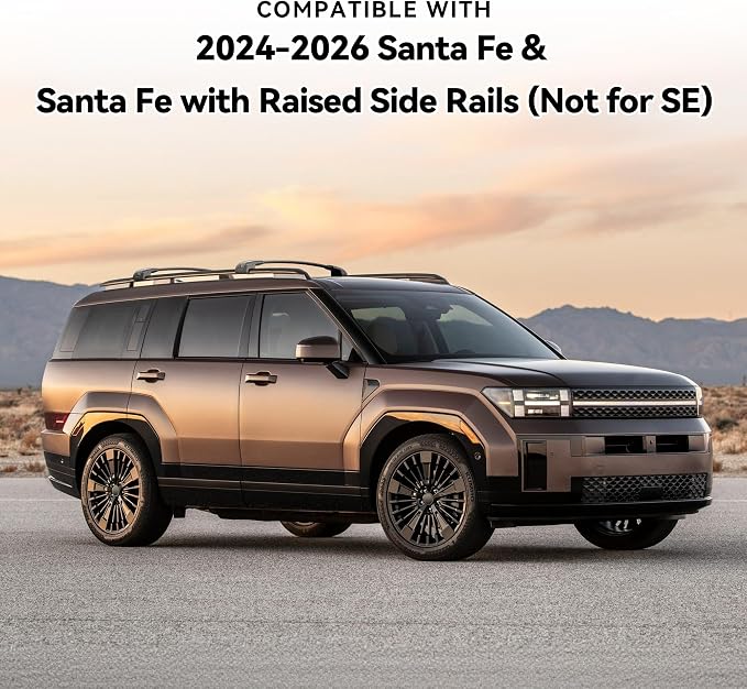 300Lbs Lockable Roof Rack Crossbars Compatible with Hyundai Santa Fe & Santa Fe Hybrid 2024-2026 with Raised Side Rails (Not for SE), Heavy Duty Aluminum Cross Bar Fit Luggage Luggage Kayaks Bicycles