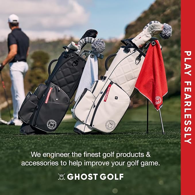 Ghost Golf Magnetic Towel (Caddie) - Premium Ultra-Absorbent Microfiber Golf Towel with Magnet for Golf Carts or Clubs - 18" x 40" Golfing Gear - Waffle Weave Pattern (White)