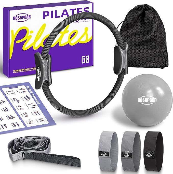 ROSAPOAR Pilates Essentials Kit for Women, Pilates Ring Set - 14" Magic Circle with Yoga Ball & Resistance Bands – Pilates Kit for Home Workouts, Toning & Core Sculpting Pilates Equipment