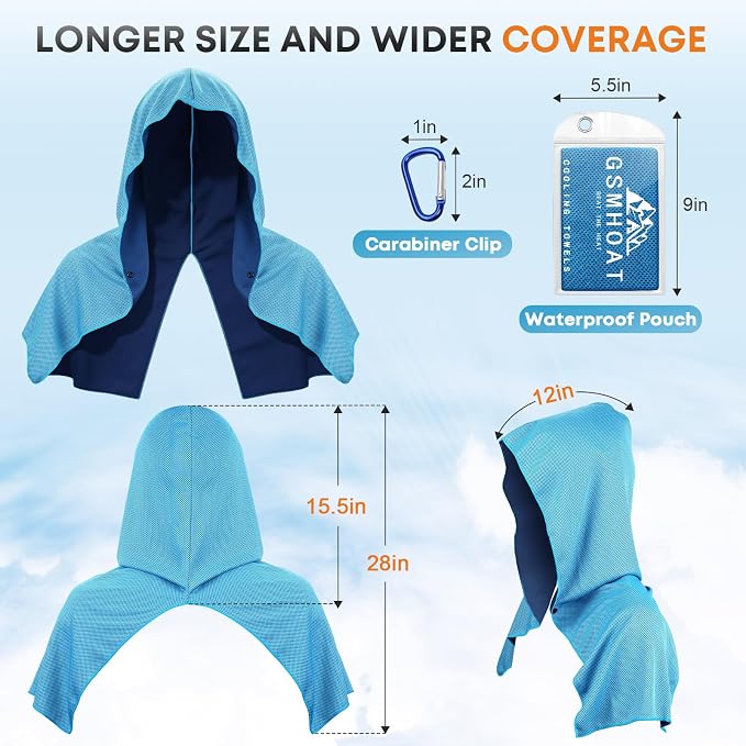 10 PCS Cooling Hoodie Towels, Head Cool Towel for Neck and Face, Sun Protection Cooling Hoodie for Sport, Workout, Gym, Outdoor Work
