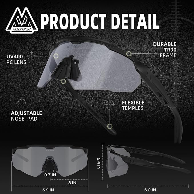 Shooting Glasses Anti Fog with High Definition Lenses, ANSI Z87+ Certified Tactical Safety Glasses for Men Women