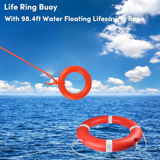 23"/28” Life Ring, Life Preserver Ring with 98.4FT Water Floating Lifesaving Rope,Boat Safety Throw Rings with Reflective Tape,(Orange) - 2 Size