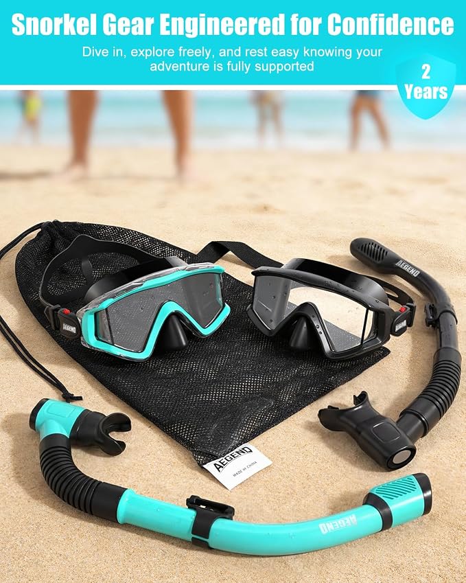 Aegend Snorkeling Gear for Adults Youth Kids, Snorkel Mask with Top Dry Valve - Panoramic View Anti-Leak and Anti-Fog with Mesh Bag for Snorkeling, Scuba Diving, Freediving & Swimming
