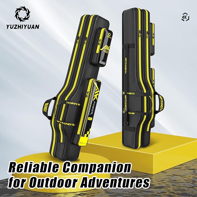 Fishing Rod Case 51in Double-Layer 1680D Heavyweight Oxford Fishing Pole Case & Bag with Wire Frame Support(Not Hardshell)Quick-Access Compartments Anti-Sag Design Fishing Rod Bag Fishing Gift for Men