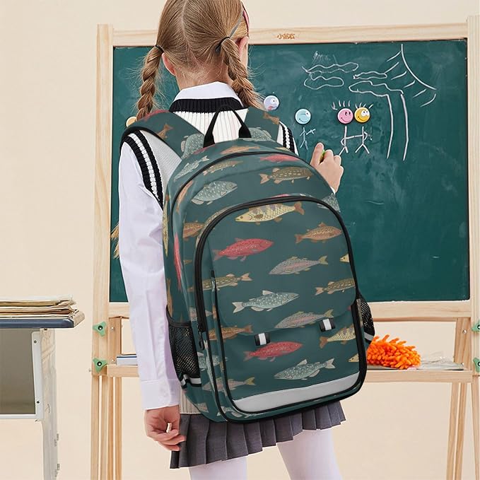 Fisyme River Fish Vintage School Backpack Laptop Backpack Bags Bookbags Travel Casual Computer Notebooks Daypack