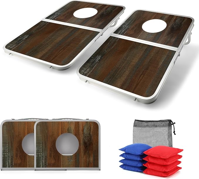 Foldable Lightweight Cornhole Board Set | Aluminum Alloy Edging,2x1.3ft,8 Bean Bags,Portable Corn Hole Games for Adults,for Outdoor Patio Travel Tailgate