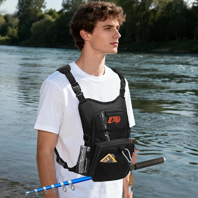 Fishing Chest Pack for Men, Lightweight Fishing Backpack, Fly Boxes Storage Bag (Black)