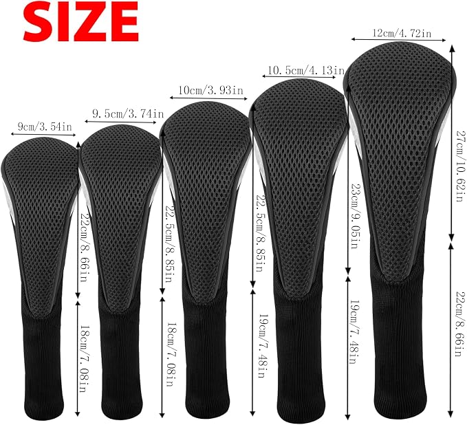 Andux 5pcs/Set Mesh Golf 460cc Driver Fairway Wood Club Head Covers Long Neck with No. Tags