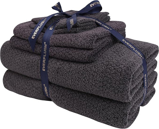 Everplush Diamond Collection 6-Piece Bath Sheet Set, Soft Plush Jacquard Luxury Bath Towels,Highly Absorbent & Fast-Drying Luxury Towels Sets for Bathroom,Shower, or Spa (Charcoal, Bath Sheet 6PK)