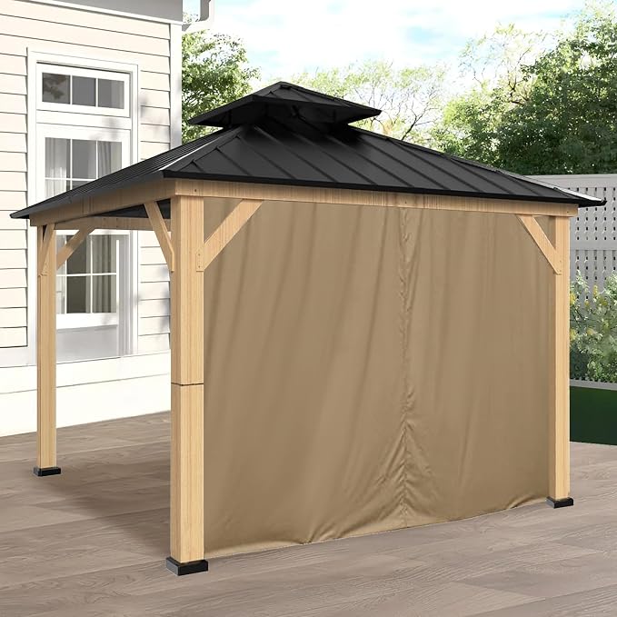 Coastshade Gazebo Pergola Canopy Panel Sidewalls Replacement 8ft Gazebo Pergola Privacy Panels Sidewall for Gazebos with 10Curtain Rings &10Rail Hooks, Khaki