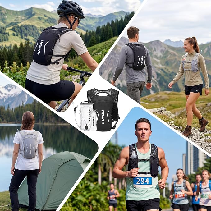 KUYOU Running Vest for Women & Men, Lightweight Hydration Backpack with 2L Water Bladder, Water Backpack for Trail Running, Hiking, Cycling & Marathon