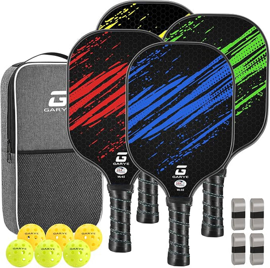 GARYE Pickleball Paddles Set of 2 or 4, USAPA Approved Carbon Fiber Pickleball Set, Lightweight Pickle Ball Rackets 2 Pack with 6 Balls, 1 Bag, Pair of Grip Tapes, Pickle Ball Paddle for Men and Women