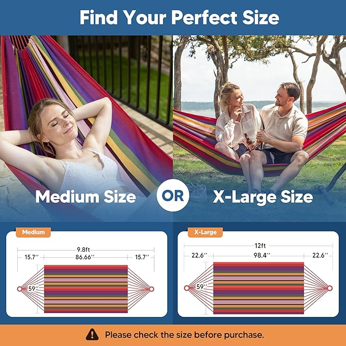 SUNCREAT Hammocks for Outside, Portable Heavy Duty Tree Hammock, Red Stripes