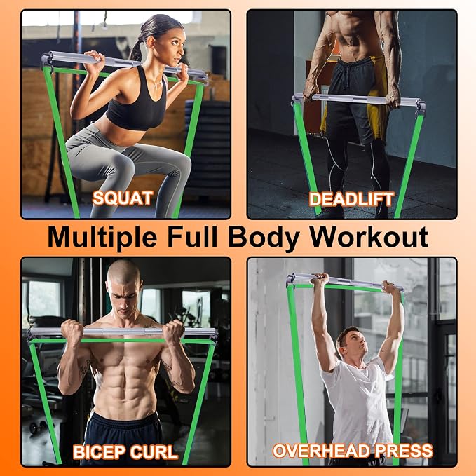 J Bryant Fitness Heavy-Duty Resistance Band Bar with Resistance Bands, E-Shaped Hook Design, 500lb Load Capacity, Anti-Slip Surface, Carry Bag Included, for Strength Training and Fitness