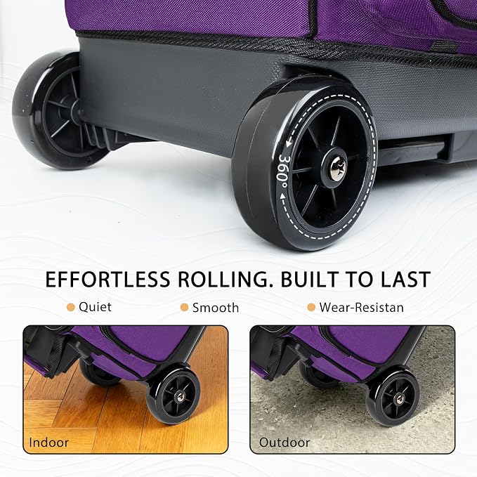 Goloni Double Roller 2 Ball Bowling Bag with Separate Shoe Compartment,2 Ball Bowling Bag with Wheels,Retractable Handle Extends to 40"