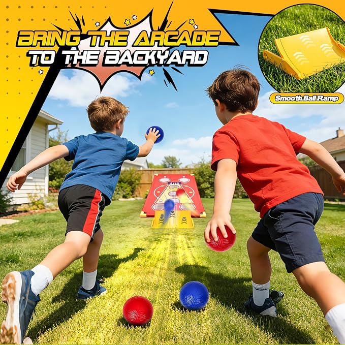3 in 1 Cornhole Board Set Arcade Roll and Score & Bean Bag Toss & Ball Toss Game, Outdoor Carnival Party Corn Hole Outside Toys for Kids Adults, Yard Backyard Field Day Camping Family Reunion Game