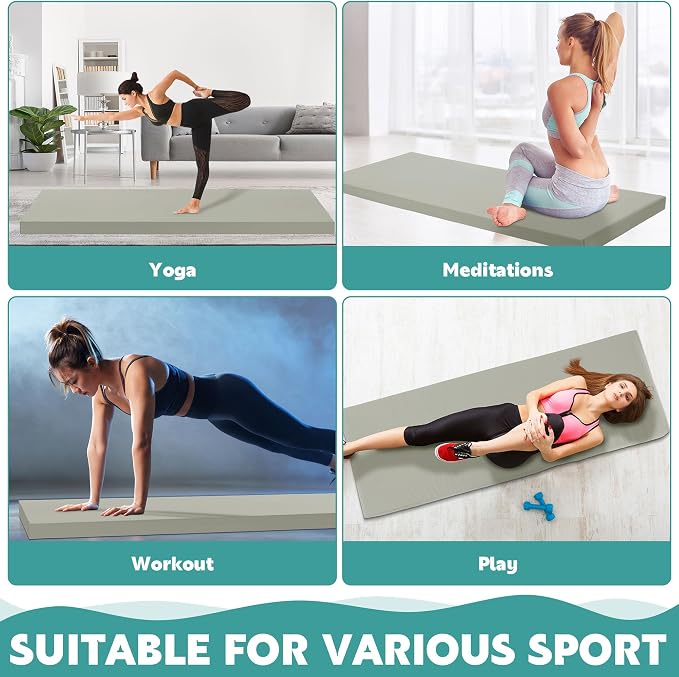 MABOZOO 2 Inch Thick Yoga Mat, 72''x24'x2" Foldable Extra Thick Exercise Mat Gymnastics Mat with PU Leather, Padded Yoga Mat Fitness Mat for Yoga, Pilates, Stretching