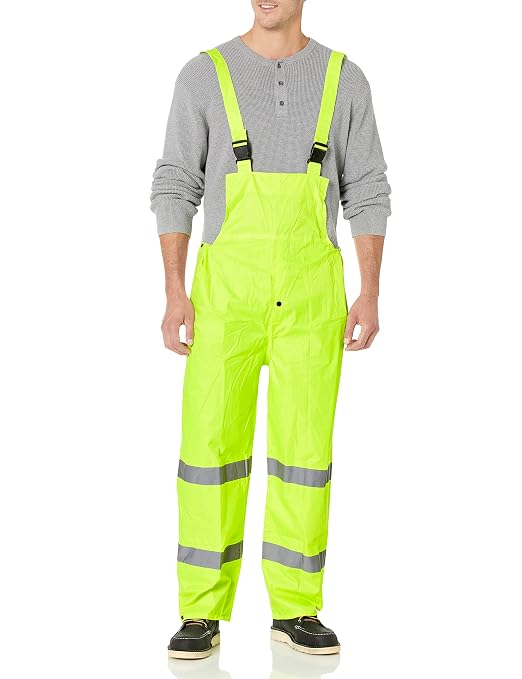 Global Glove FrogWear GLO-8000 Unisex High-Visibility Rain Suit, Lightweight Three-Piece Rain Gear with Waterproof Jacket, Bibs, and Detachable Hood – Neon Yellow, X-Large