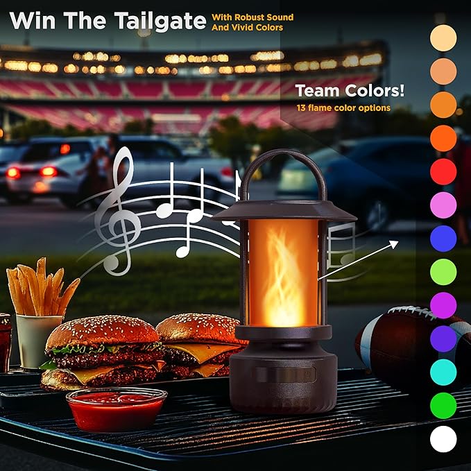 FoxFlame Bluetooth Outdoor Speakers-Realistic LED Flame with 13Color Options, Powerful 5W Sound,Wireless Outdoor Speakers with Deep Bass for Parties,Camping,Tailgating & Home Ambience (1Pack)