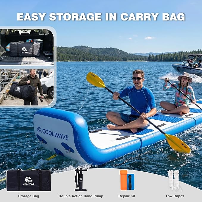 COOLWAVE Water Tubes for Boats, 1-3 Person Towable Tube for Boating, Heavy Duty Inflatable Boat Tube for Lake, Water Sport Towables with Foam Pads and Handles, Available in 6FT and 10FT