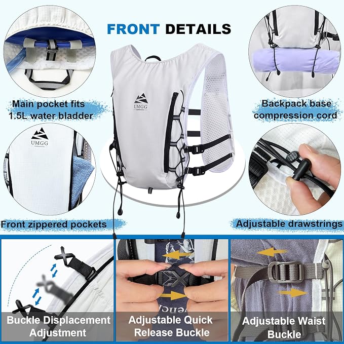 Running Hydration Vest Backpack, Lightweight Hydration Backpack with 500ML Water Bladder and Night Running Light