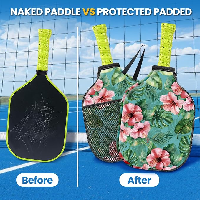CUTHOLLOW 2PCS Pickleball Paddle Cover with Zipper, Compatible with with 11.81 x 7.87 Inch USAPA Paddles, Neoprene Scratch-proof & Machine Washable Racket Bag