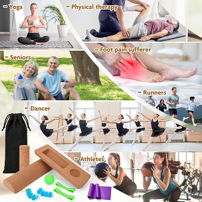 Balance Board for Ankle Stability Training, Cork Wobble Board Set with Foot Massage Roller and Resistance Band for Home Office Gym, Exercise Equipment for Physical Therapy and Yoga