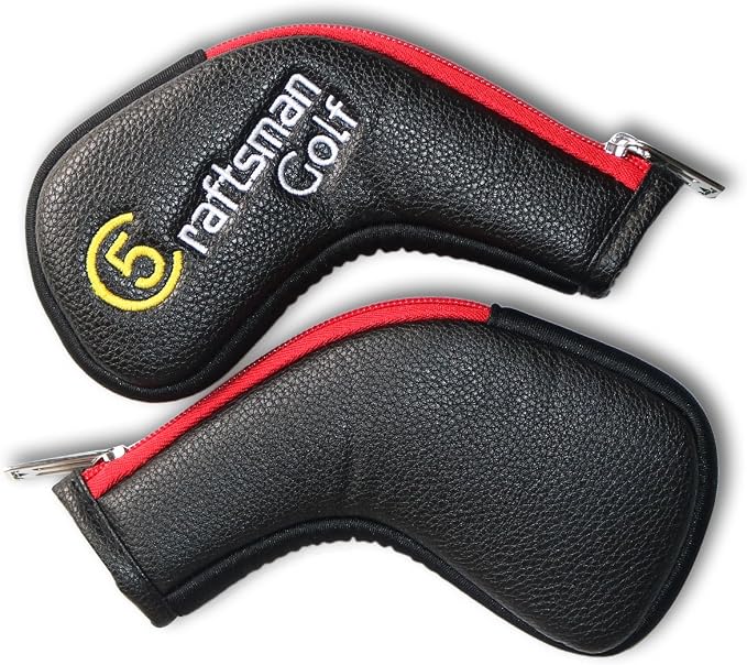 Craftsman Golf 11pcs /Set (4,5,6,7,8,9,A,S,P,L,X) Synthetic Leather Black with Red Edge Iron Head Cover Headcover Set for Callaway Ping Etc. with Zipper