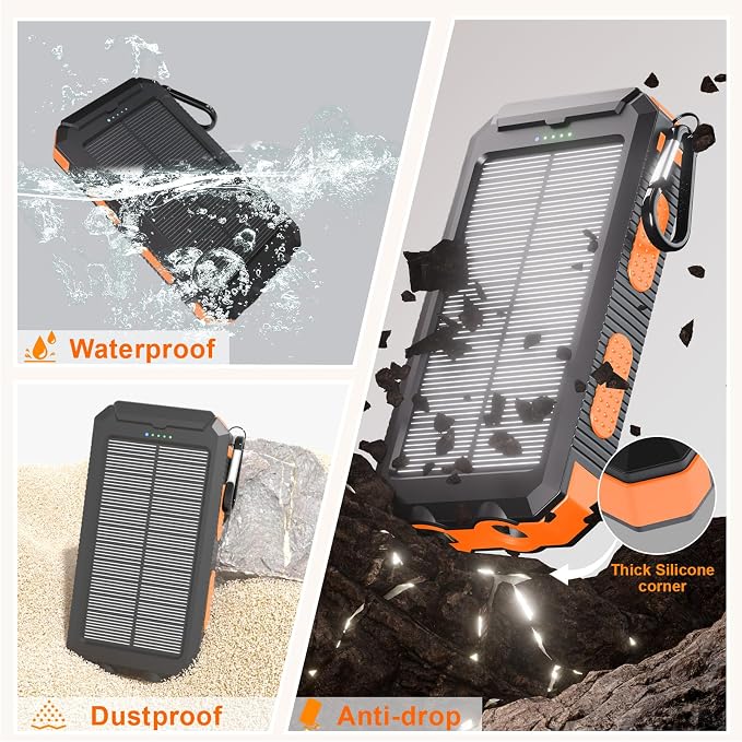 Solar Power Bank 20000mAh, 4 Built-in Cables, Portable Phone Charger