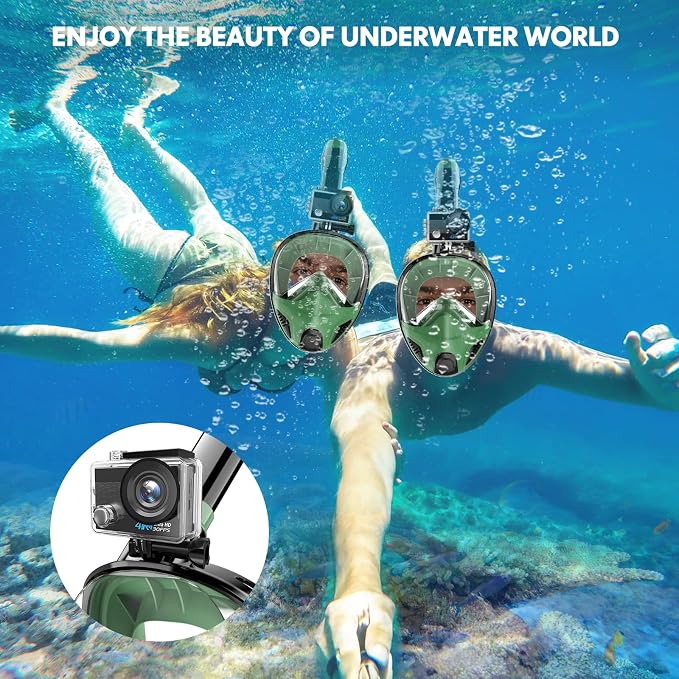 Full Face Snorkel Mask for Adults Teen, Snorkeling Gear with Detachable Camera Mount, Panoramic 180° View, Anti-Fog Anti-Leak Snorkling Set for Man and Women