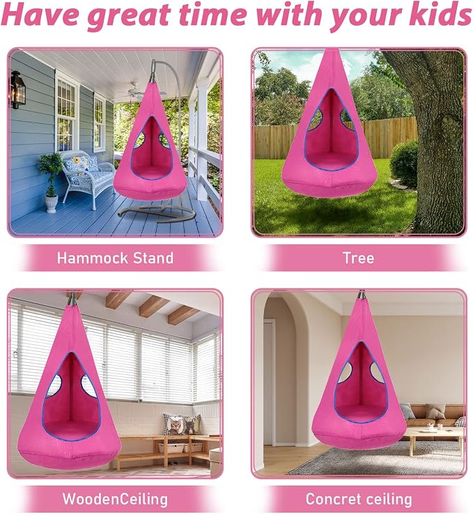 Kids Nest Swing Chair, Hanging Hammock Chair with Detachable Play Tent for Outdoor and Indoor Use (32" D x 52" H), Sensory Swing for Kids (Pink)