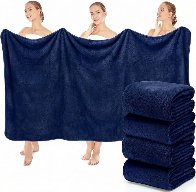 SmoothNovelty 4 Pack Bath Sheets 40 x 80 Inch Oversized Jumbo Extra Large Towels Quick Dry Coral Fleece Absorbent Soft Lightweight XL Shower Towels for Home Gym Travel Beach Spa Pool Hotel (Navy)