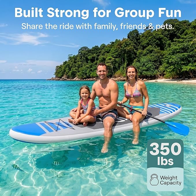 SereneLife 10’6" Inflatable Stand Up Paddle Board with Premium SUP Accessories - Wide Stable Design with Non-Slip EVA Deck Pad, for Youth and Adults, 350 lbs. Capacity