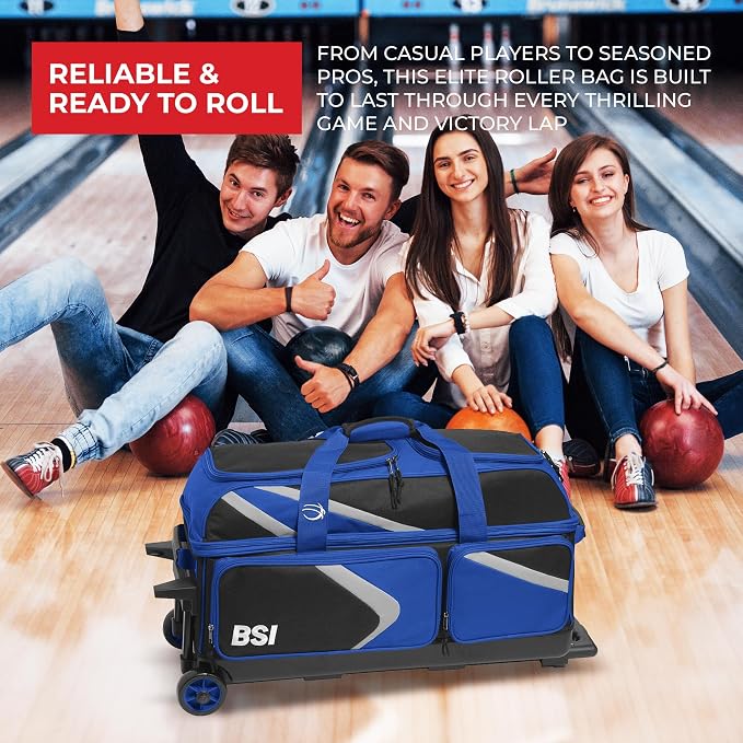 BSI Dash Roller Bowling Bag with Smooth Rolling Wheels, Padded Ball Compartment, Retractable Locking Handle, & Shoe Pocket