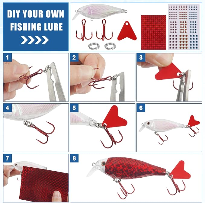 Unpainted Fishing Lures Making Kit,375pcs DIY Blank Crankbaits Minnow Hard Bait Set Include Lure Tapes Eyes Treble Hooks Split Rings Speed Clips Make Your Own Fishing Lures
