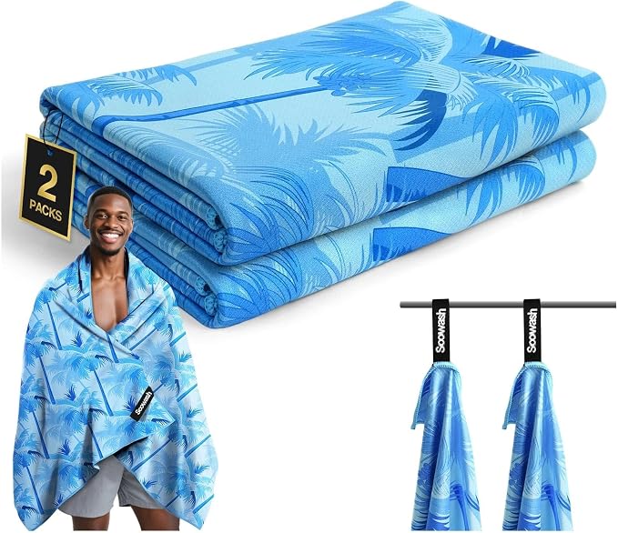 Microfiber Sweat Towel Quick Dry Lightweight Absorbent 2 Pack, Fast Drying 30‘’ X 60‘’ Negative Ions Odorless Gym Towels for Men & Women Yoga Travel Outdoor Camping Gym Beach (Navy Blue Tree)
