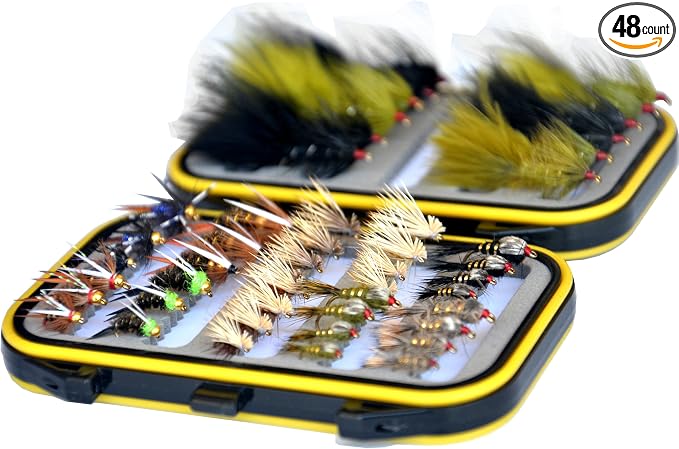 Outdoor Planet Premium Fly Fishing Flies Assortment, 12/24 /48 /66pcs Dry/Wet/Nymph/Streamer Flies, Trout/Bass/Panfish/Salmon Fishing Flies