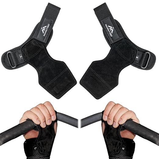 Lifting Grips for Weight Lifting, Powerlifting & Weightlifting Grips with Enhanced Grip, Double Layer Leather Gym Grips for Deadlifts & Back Workouts, Black