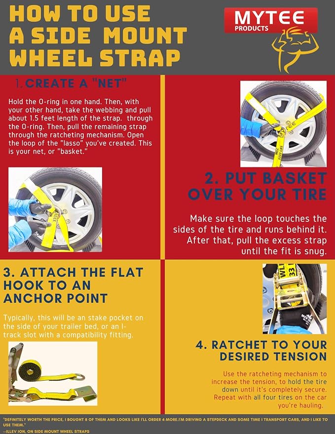 Mytee Products 2" x10' Lasso Ratchet Strap with J Finger Hook Wheel Net Auto Tow Towing Car Hauler Down