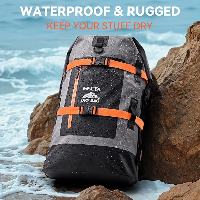 HEETA Fish Scale Up to 110lb/50kg, 2 AAA Batteries Included (Black) Bundled with Waterproof Dry Bags Backpack (Black 40L)