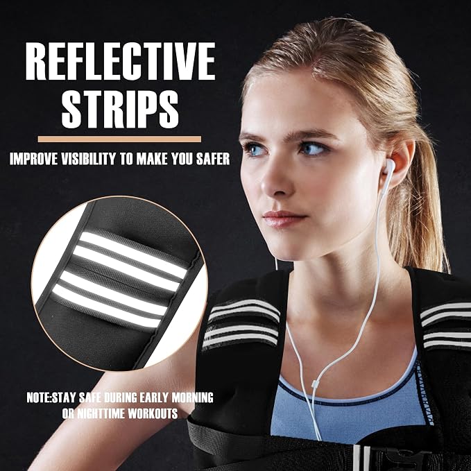 NATURELUX Weighted Vest Men or Women - 5/10/15/20/25/30lbs Weights with Reflective Stripe, Weighted Vest for Workout Equipment for Strength Training Running - Walking Weight Loss